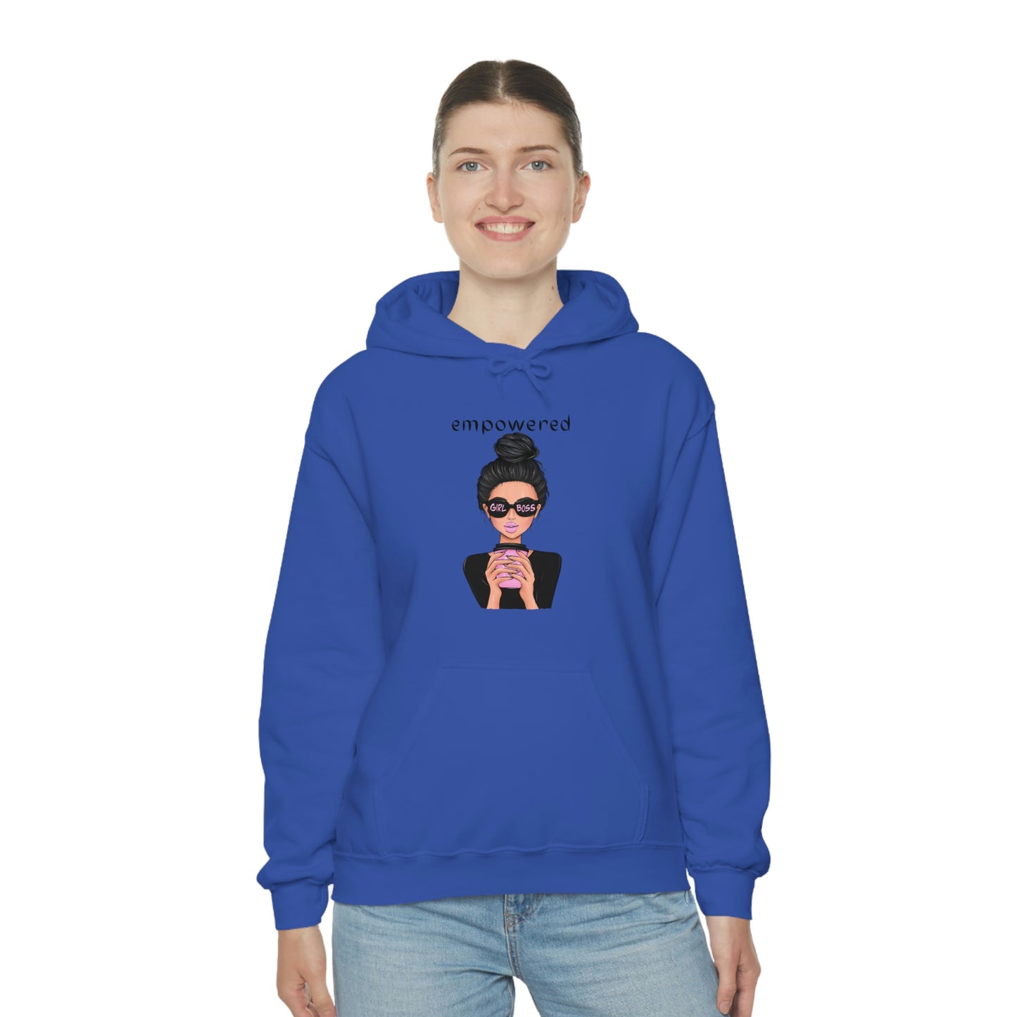Empowered Girl (Caucasian with black hair) Boss Hooded Sweatshirt