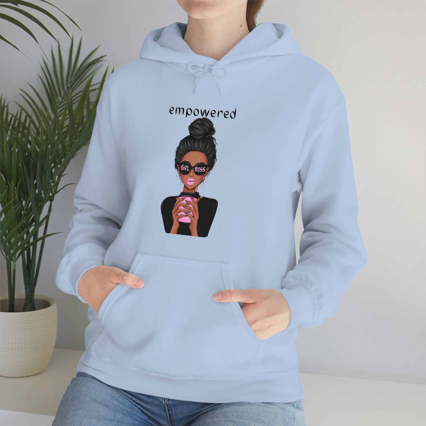 Empowered Girl (African American with black hair) Boss Hooded Sweatshirt