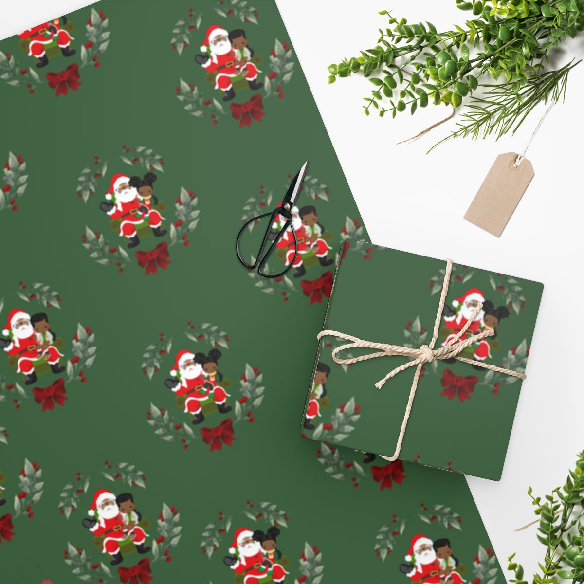 Sitting on Santa's Lap (dark green background) - Wrapping Paper