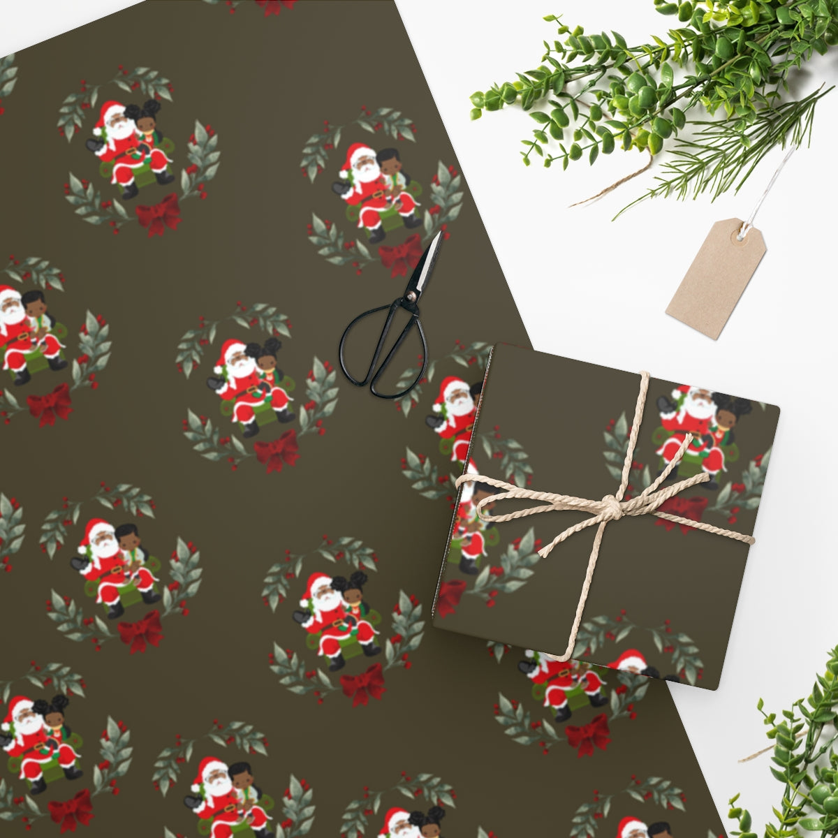 Sitting on Santa's Lap (brown background) - Wrapping Paper