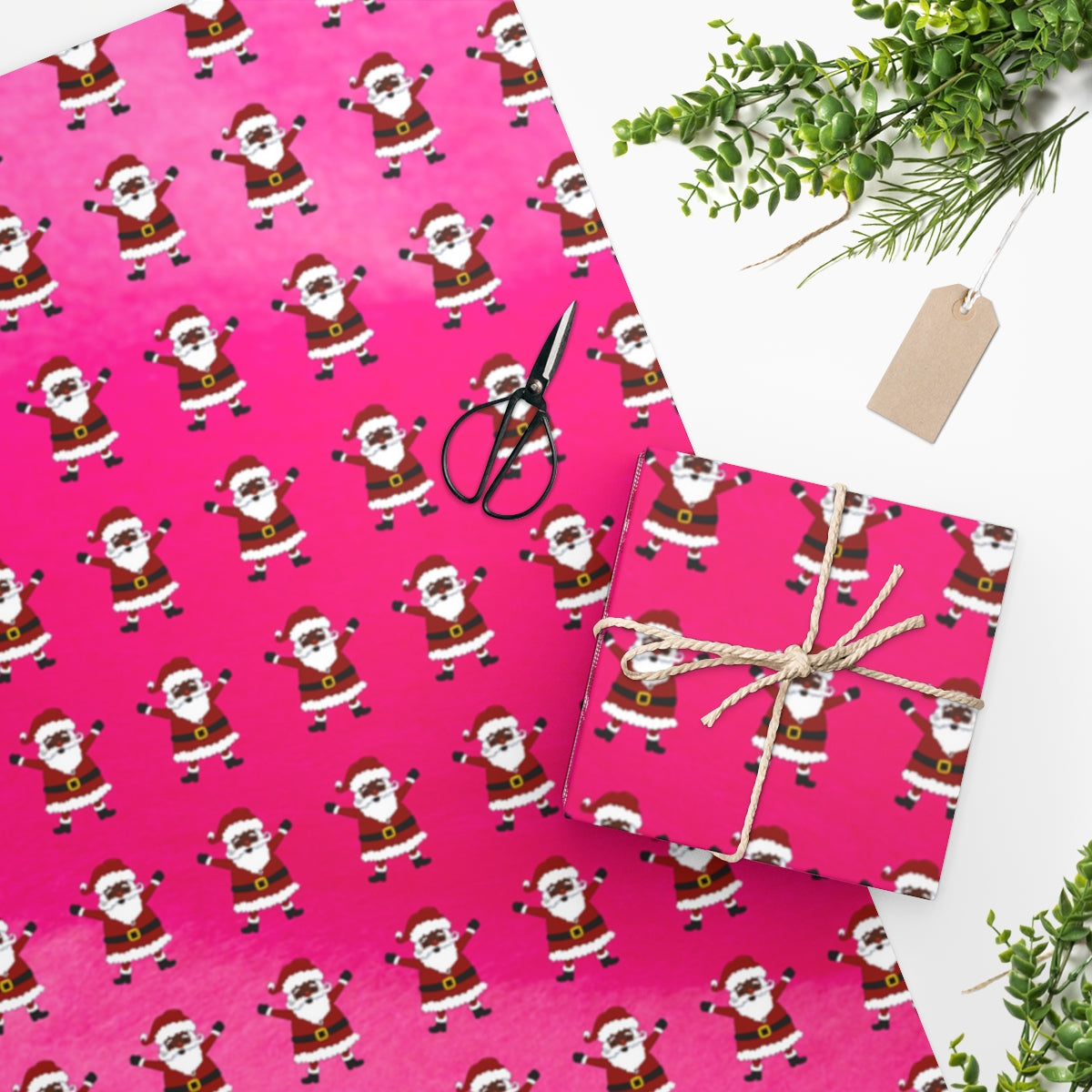 Black Santa Fuschia Background - Wrapping Paper