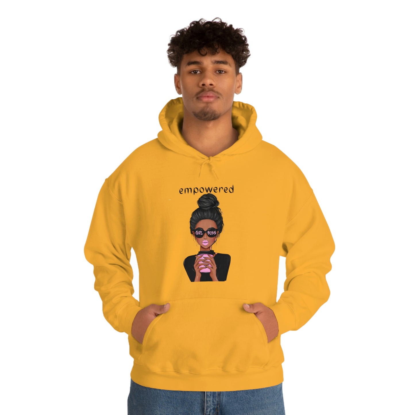Empowered Girl (African American with black hair) Boss Hooded Sweatshirt