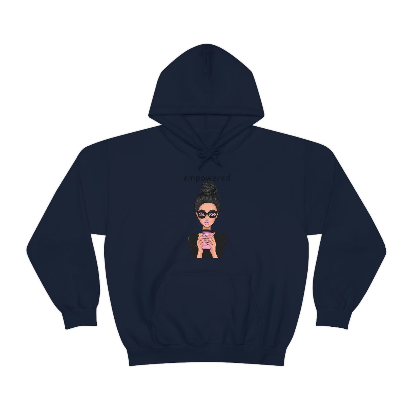 Empowered Girl (Caucasian with black hair) Boss Hooded Sweatshirt