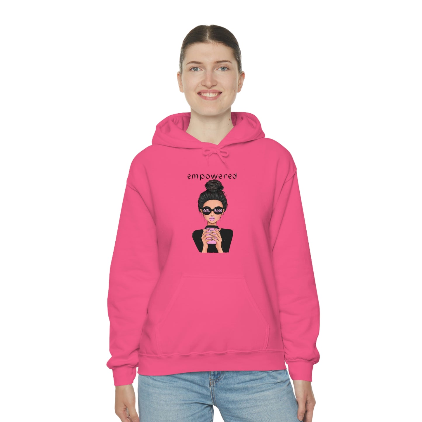Empowered Girl (Caucasian with black hair) Boss Hooded Sweatshirt