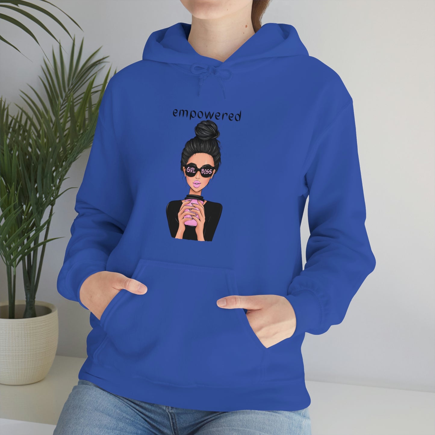Empowered Girl (Caucasian with black hair) Boss Hooded Sweatshirt