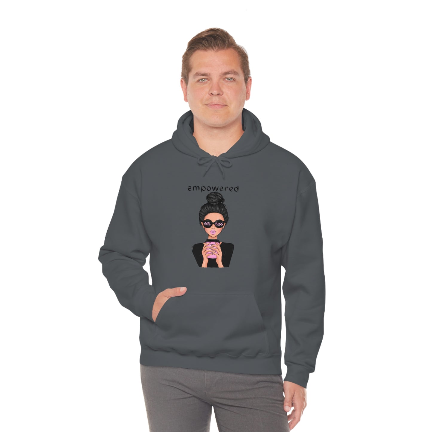 Empowered Girl (Caucasian with black hair) Boss Hooded Sweatshirt