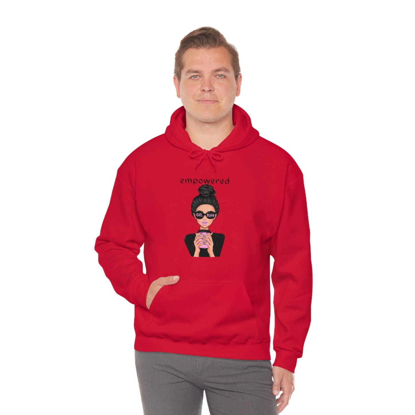 Empowered Girl (Caucasian with black hair) Boss Hooded Sweatshirt