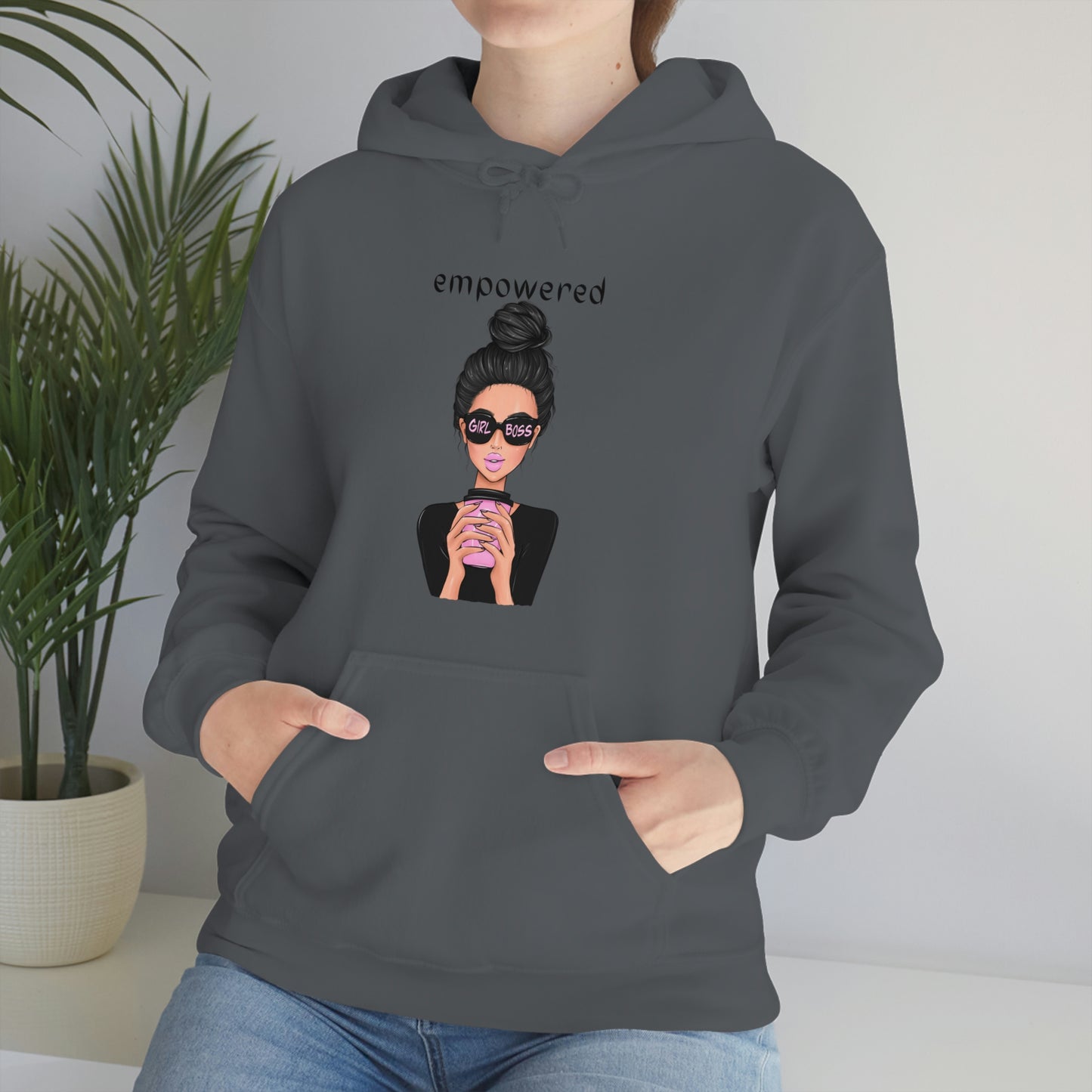 Empowered Girl (Caucasian with black hair) Boss Hooded Sweatshirt
