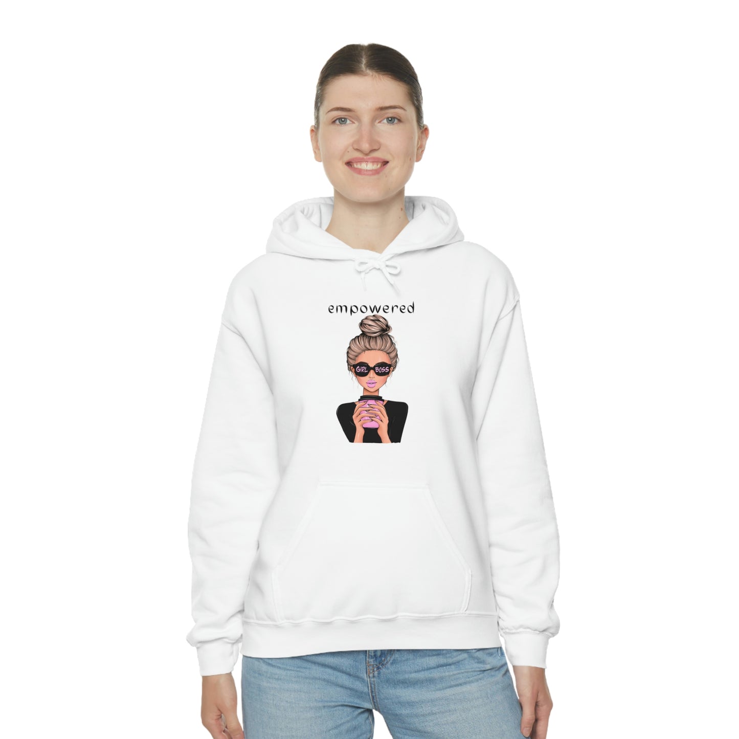 Empowered Girl (Caucasian with blond hair) Boss Hooded Sweatshirt