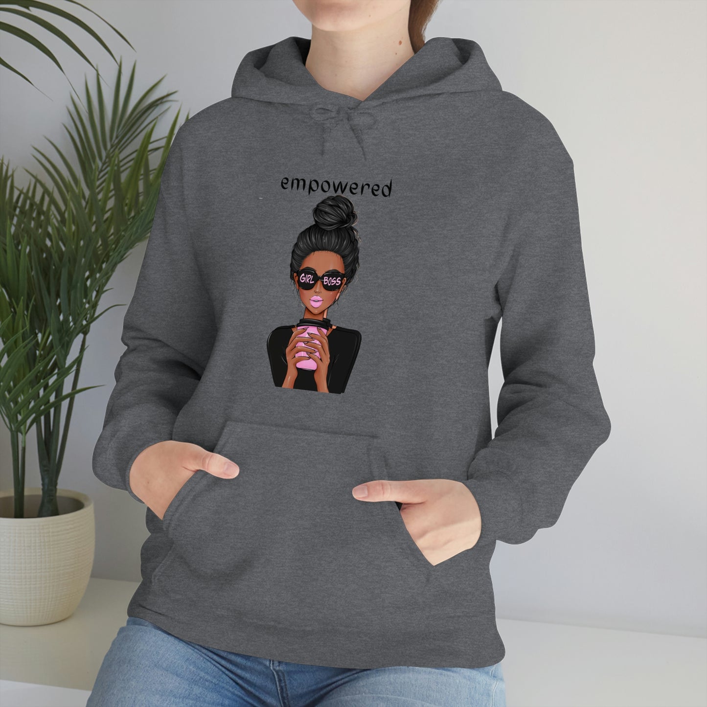 Empowered Girl (African American with black hair) Boss Hooded Sweatshirt