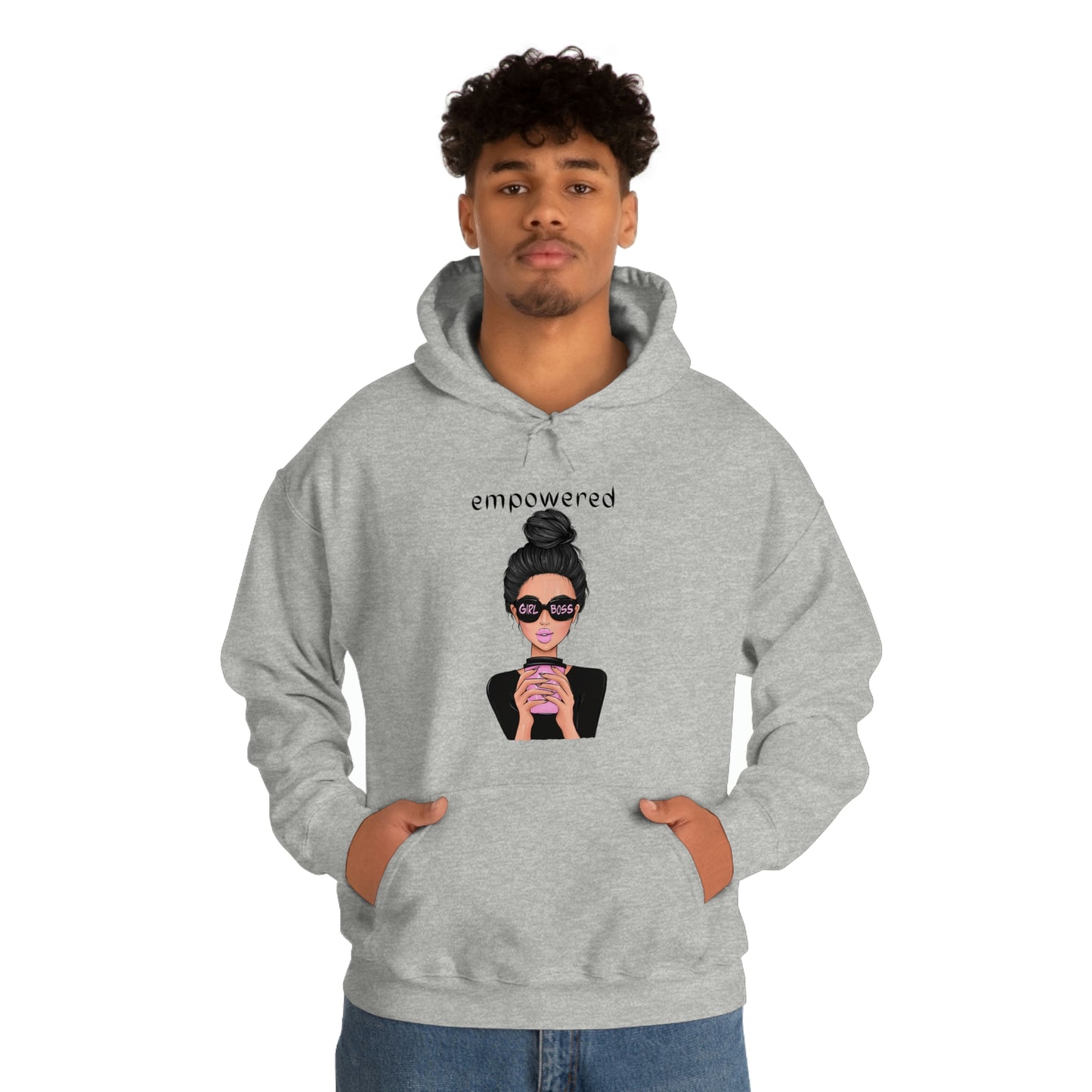 Empowered Girl (Caucasian with black hair) Boss Hooded Sweatshirt