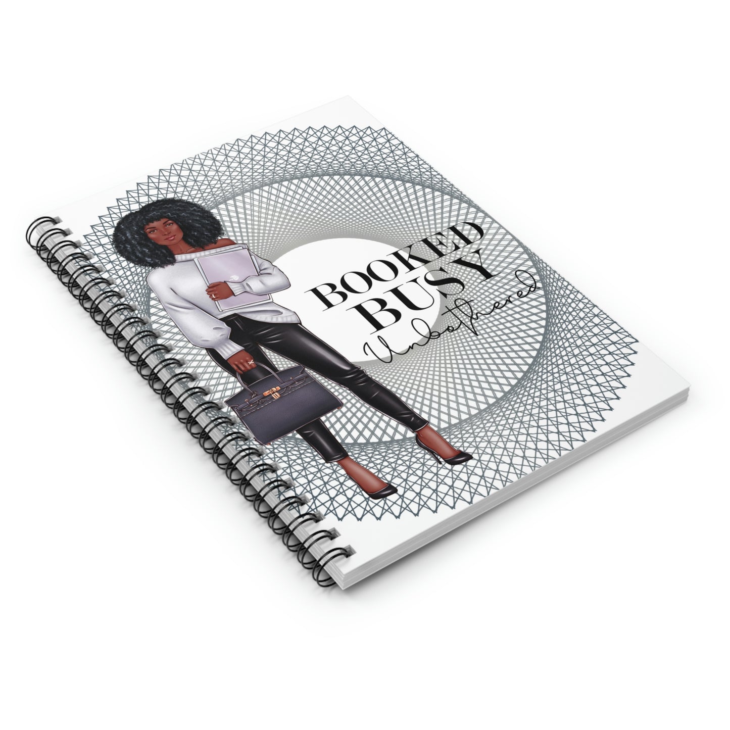 Booked, Busy, Unbothered (African American) (Silver Spiral Cover) Spiral Notebook - Ruled Line