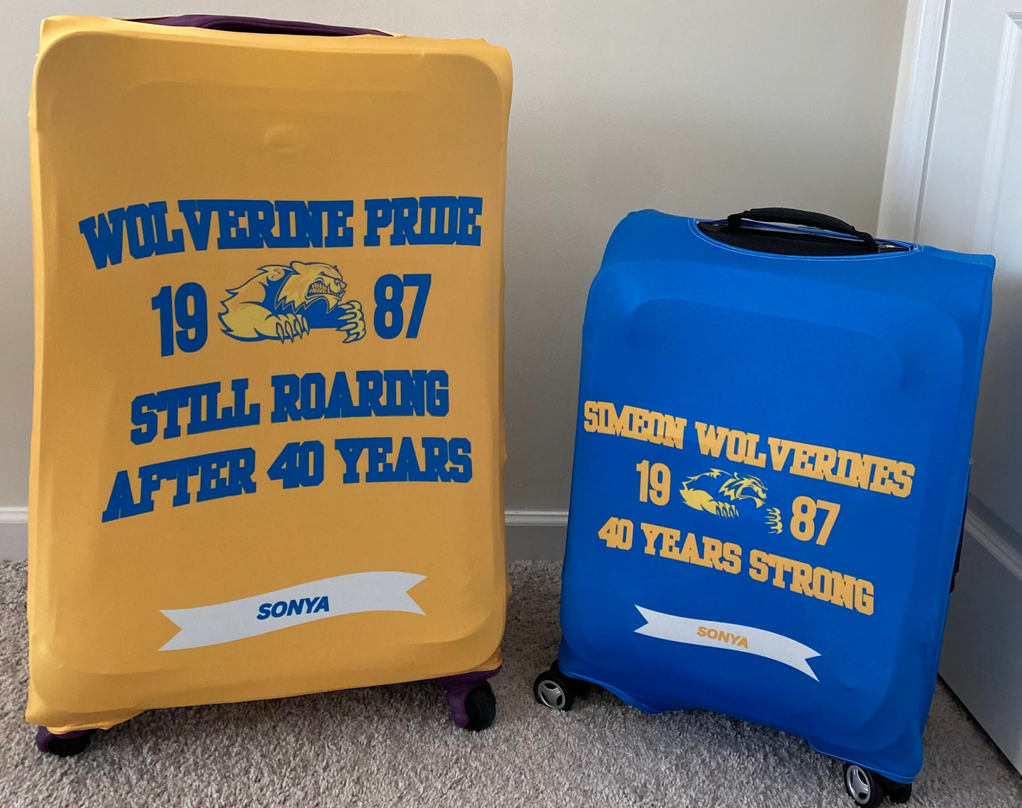 Simeon Wolverines 40th Reunion Luggage Covers – Blue