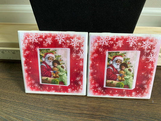 Black Santa and Little Boy Ceramic Coasters 1