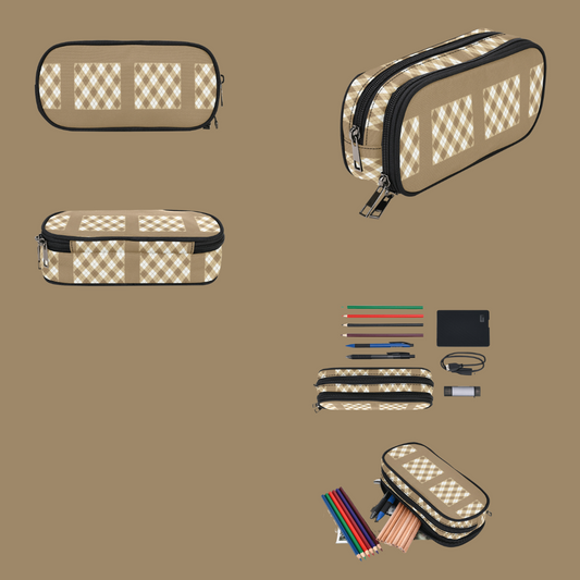 Brown Argyle Squares Custom-Designed Pencil Bag