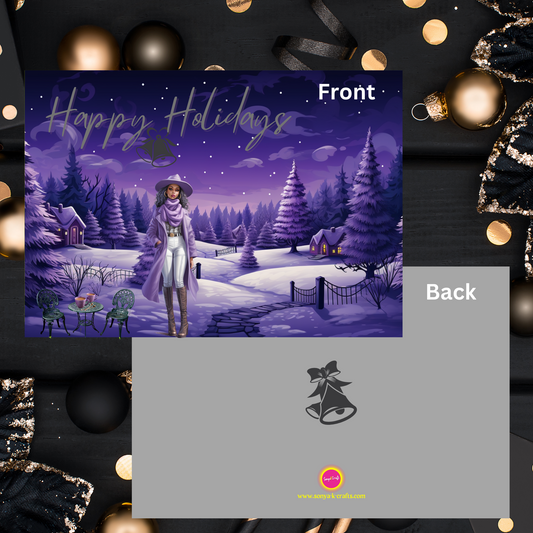 2023 Holiday Card - Happy Holidays Purple AA Girl Outside 1 (Landscape Size) (Quantity - 5)