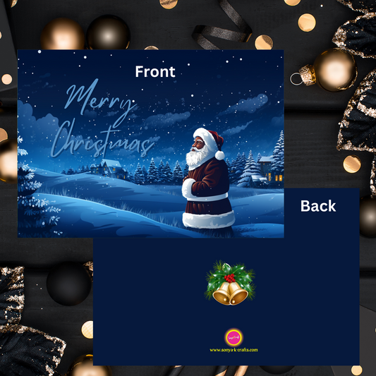 2023 Holiday Card - Merry Christmas Black Santa Outside 1 (Landscape Size) (Quantity - 5)