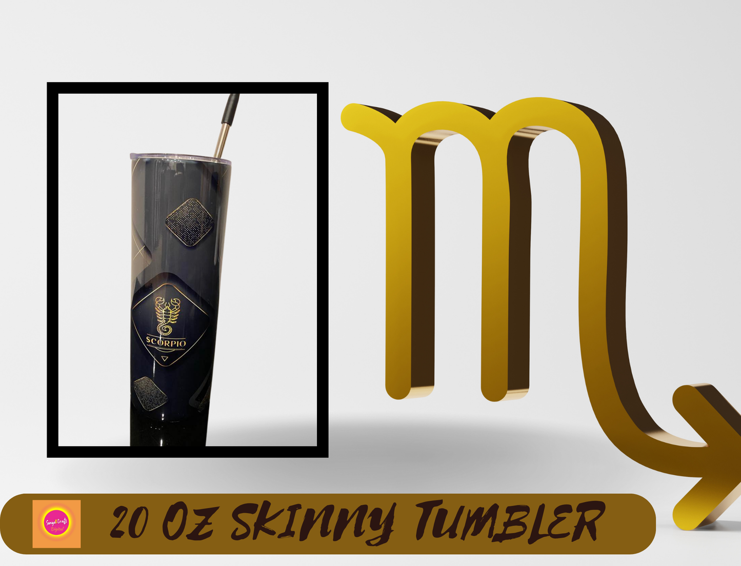 Scorpio Edition 20 oz Skinny Tumbler – Black & Gold Design