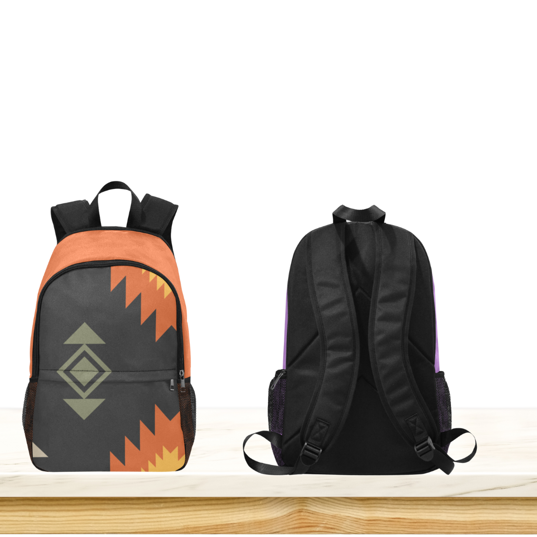 Southwest Vibes (Black, Orange, Gold with Orange Top) Custom-Designed Backpack