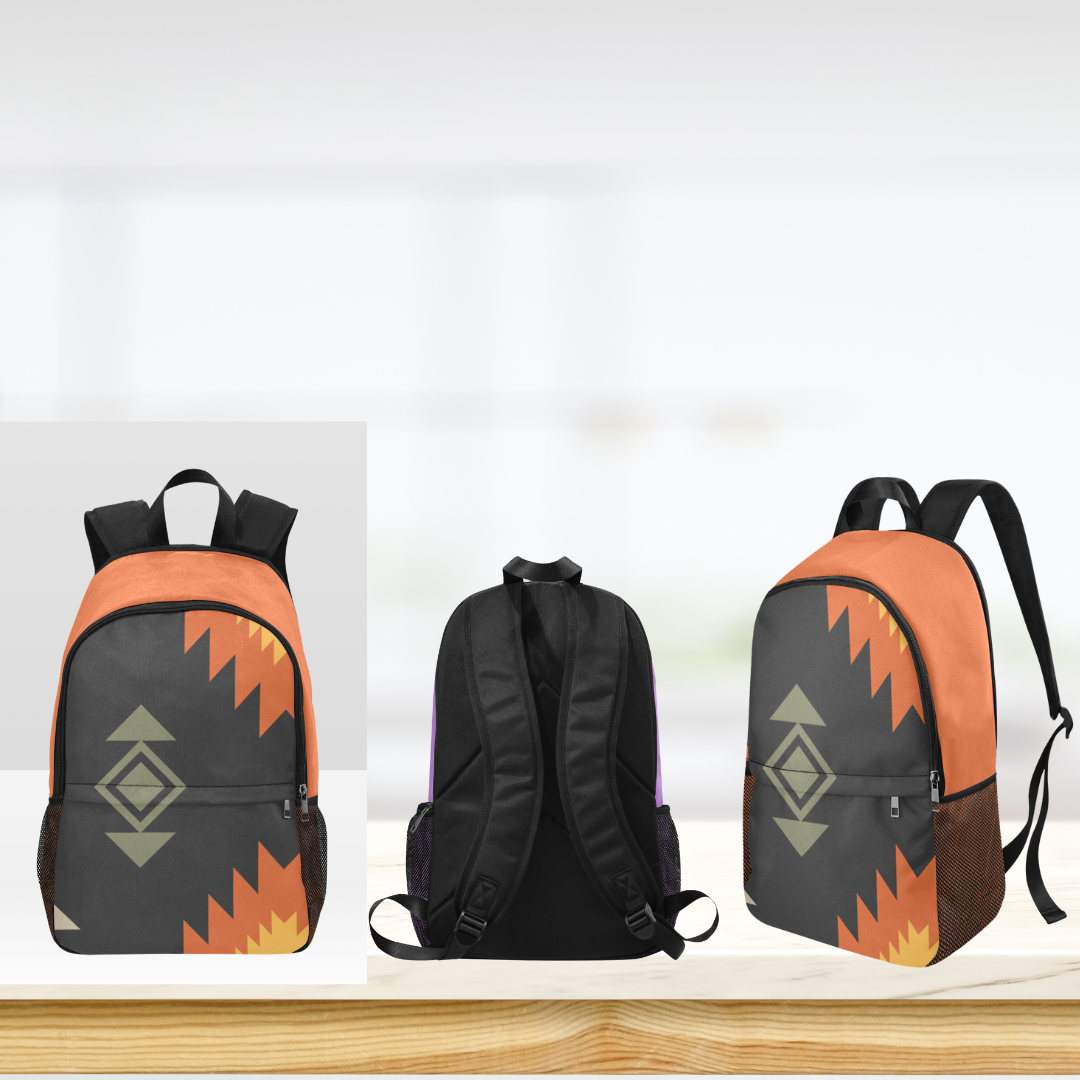 Southwest Vibes (Black, Orange, Gold with Orange Top) Custom-Designed Backpack