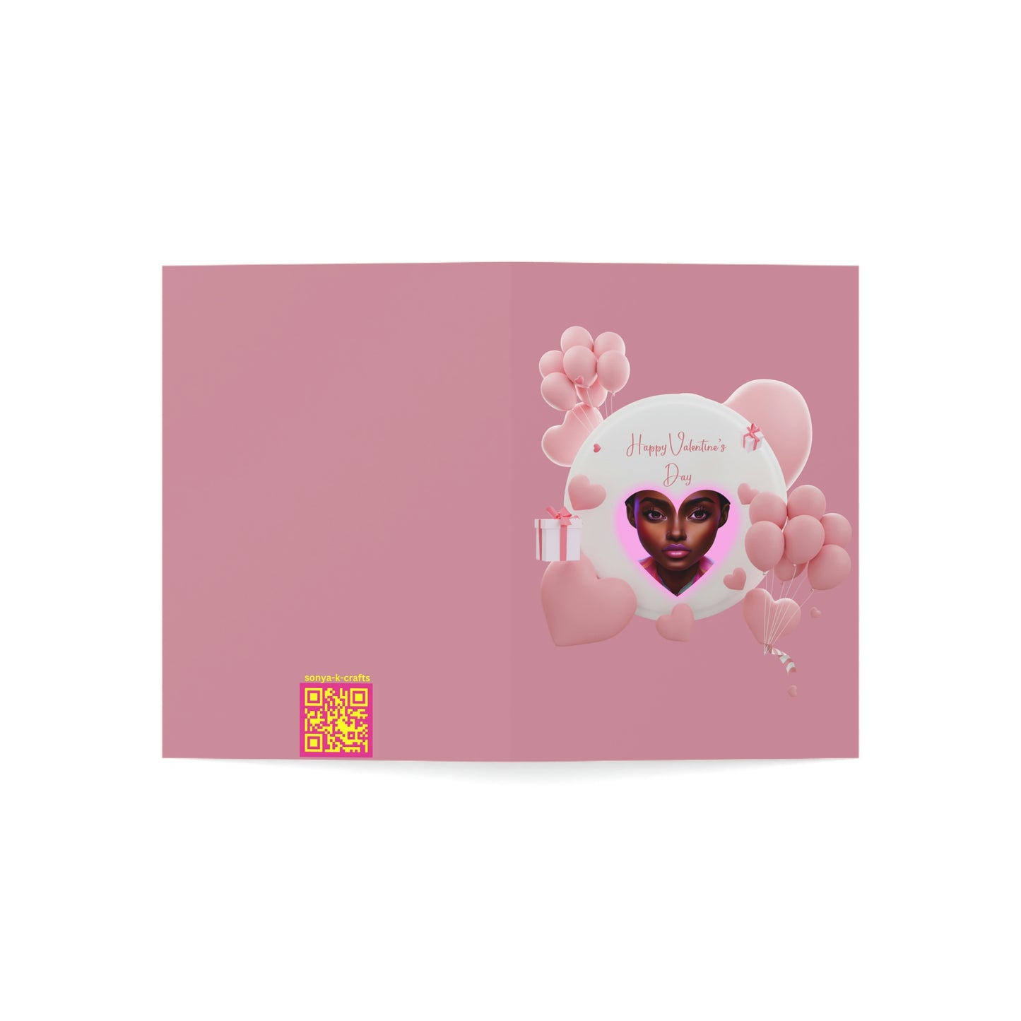 Pink Balloons, Darkish Pink Background, Pink Happy Valentine's Day Folded Greeting Card