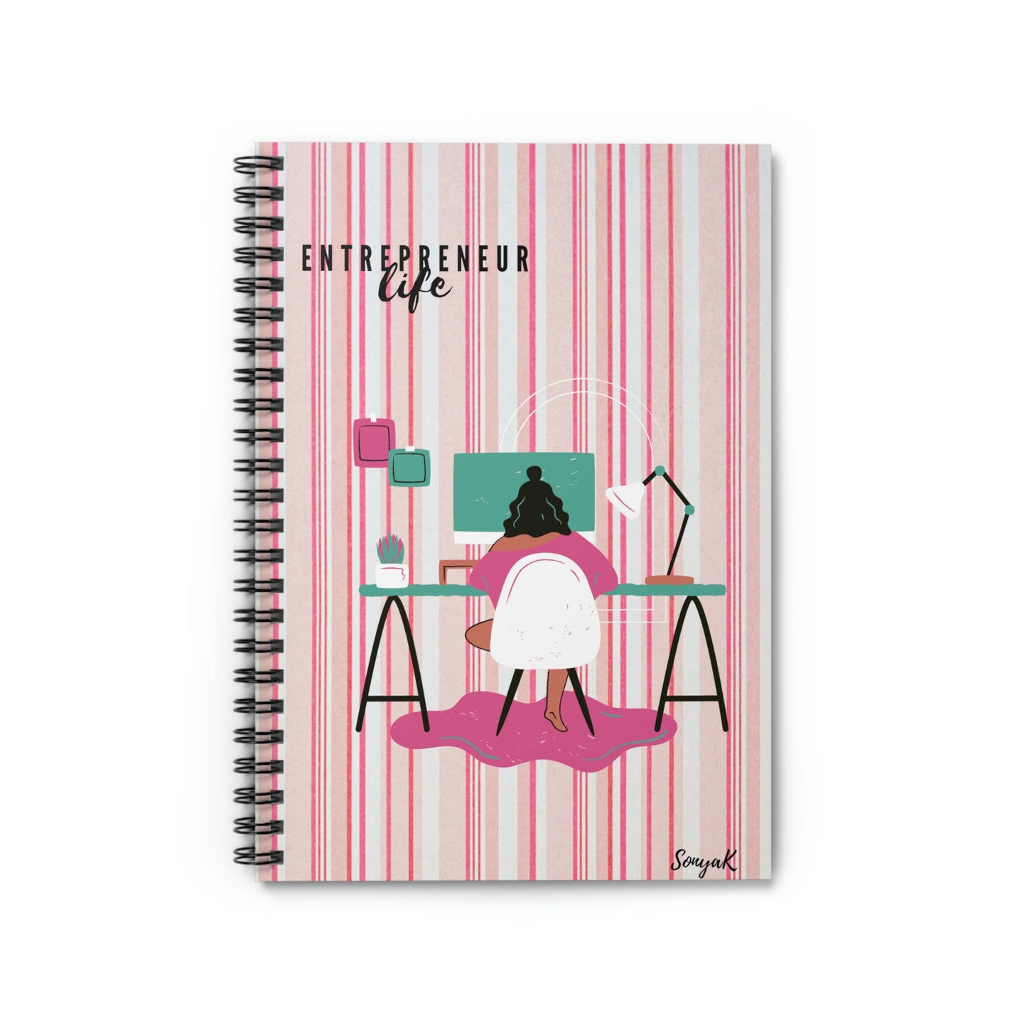 Entrepreneur Life (Spiral Notebook - Ruled Line/Pink Stripe)