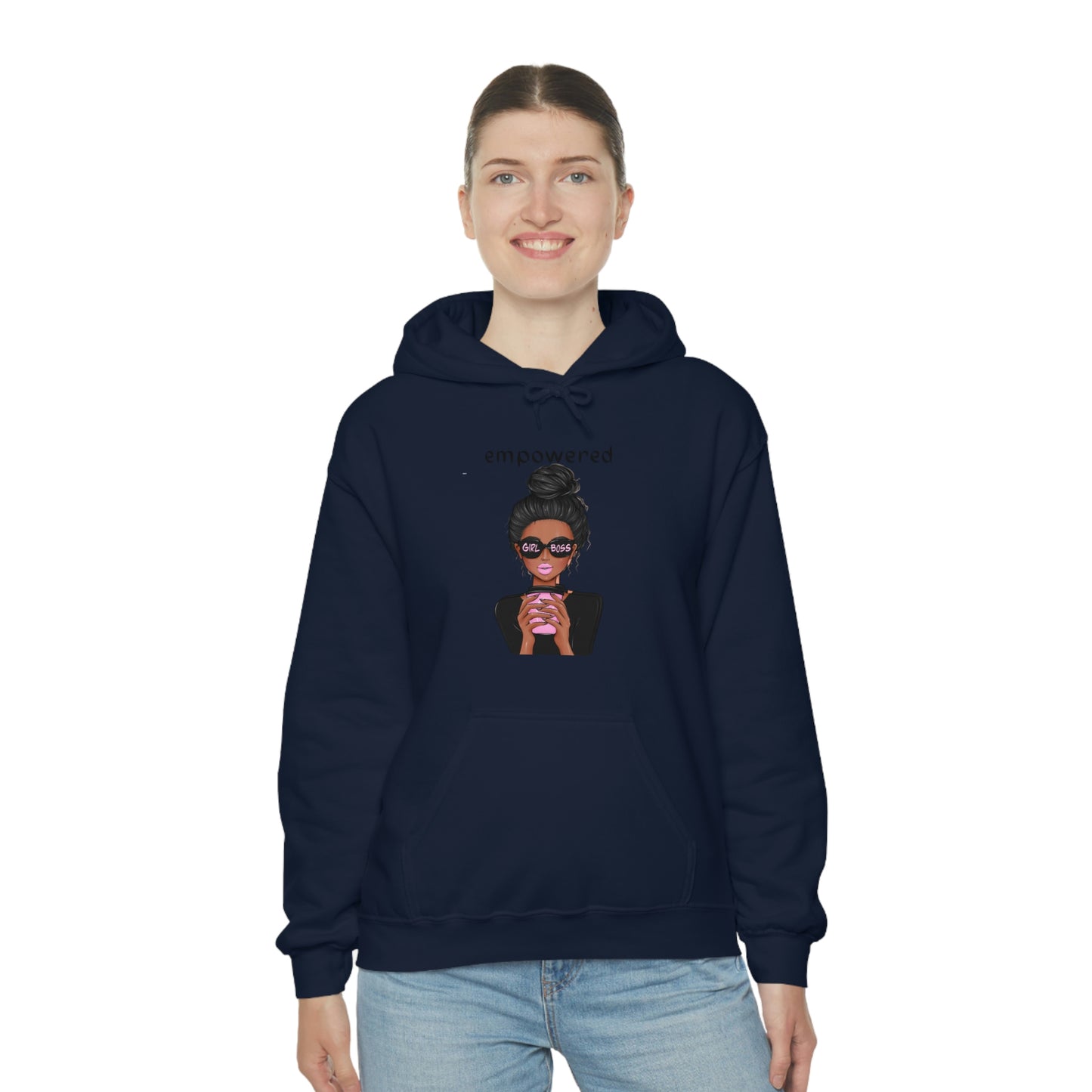 Empowered Girl (African American with black hair) Boss Hooded Sweatshirt