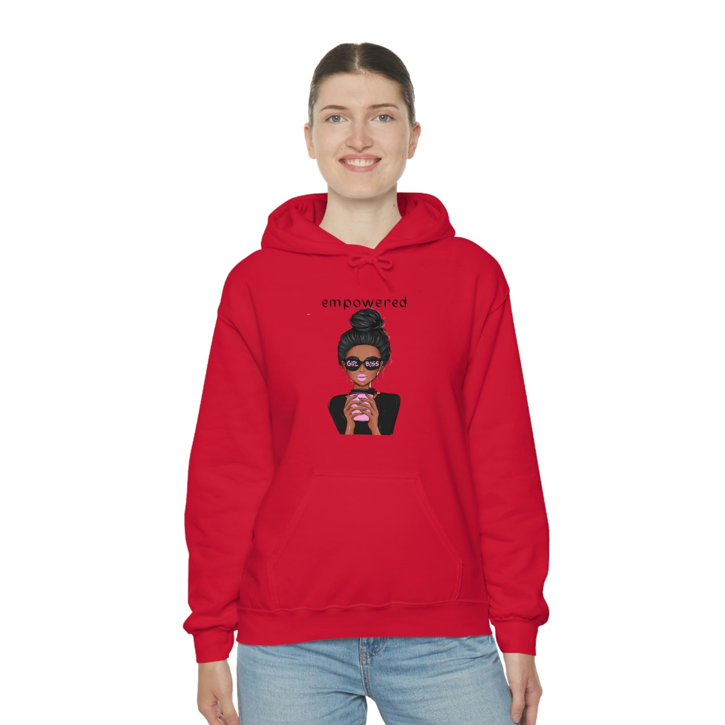 Empowered Girl (African American with black hair) Boss Hooded Sweatshirt