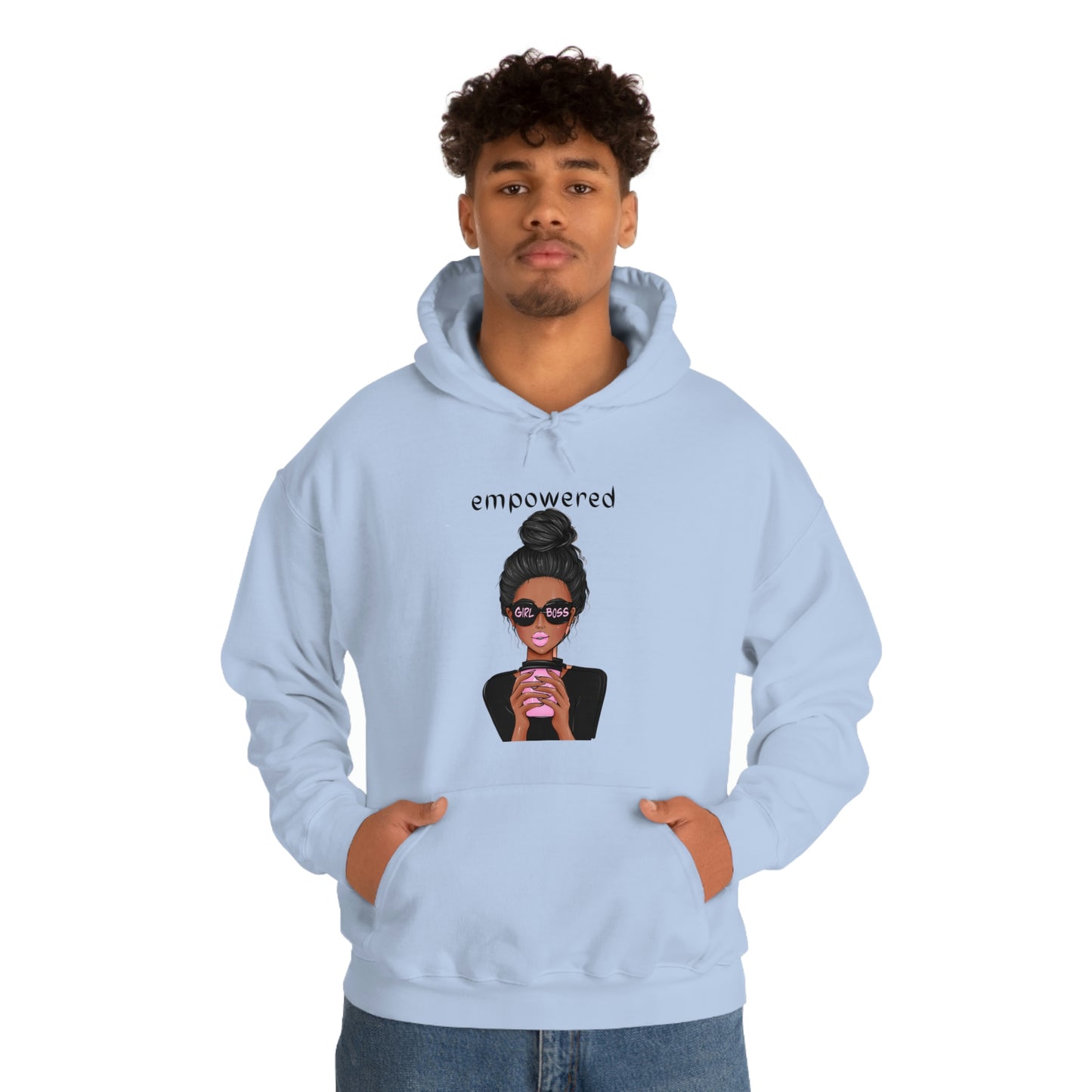 Empowered Girl (African American with black hair) Boss Hooded Sweatshirt