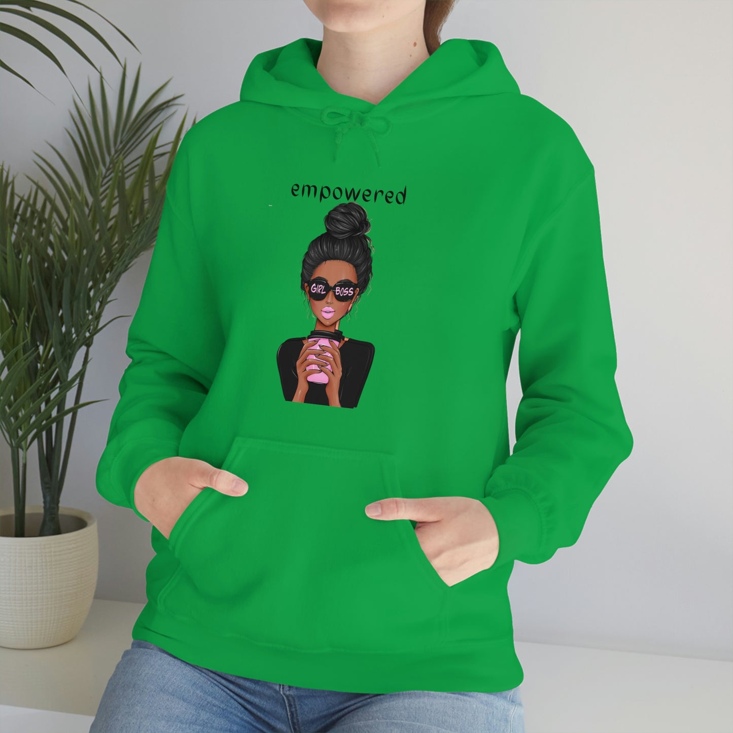 Empowered Girl (African American with black hair) Boss Hooded Sweatshirt