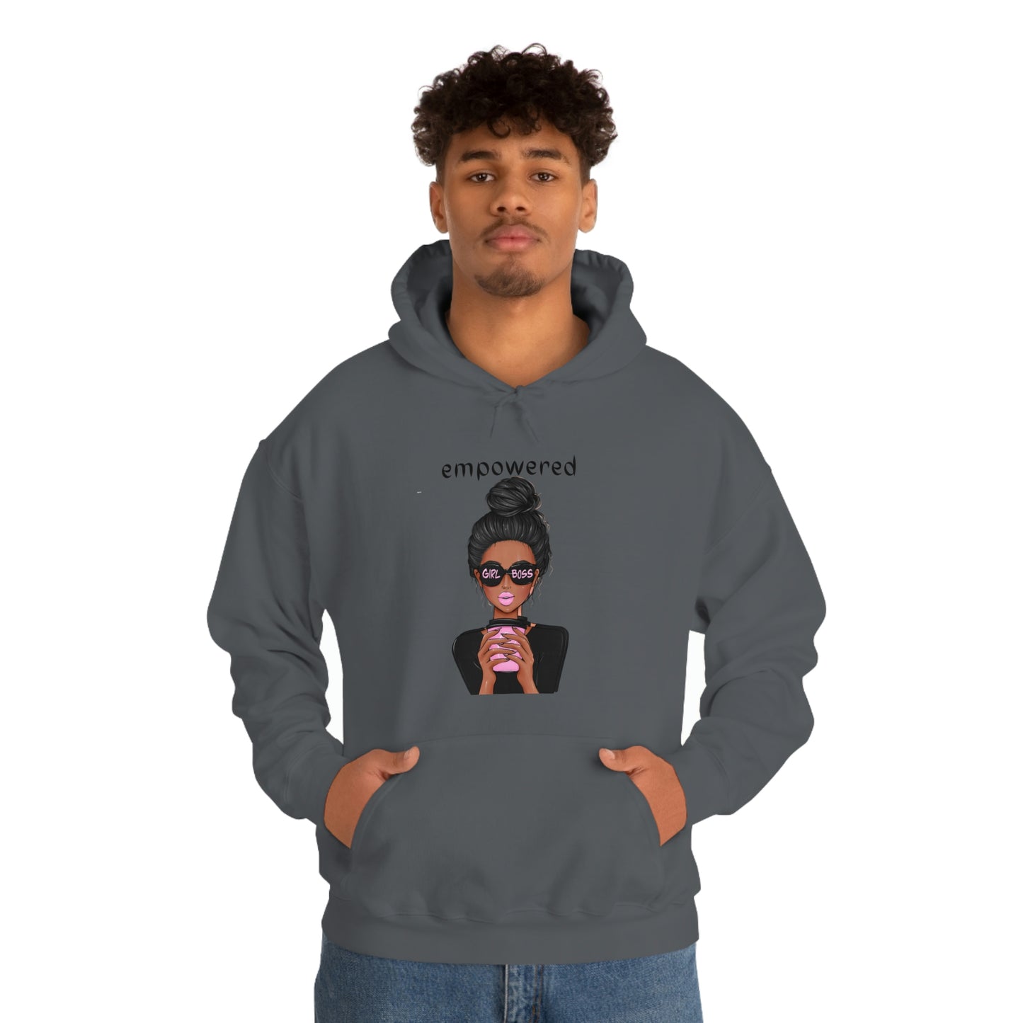 Empowered Girl (African American with black hair) Boss Hooded Sweatshirt