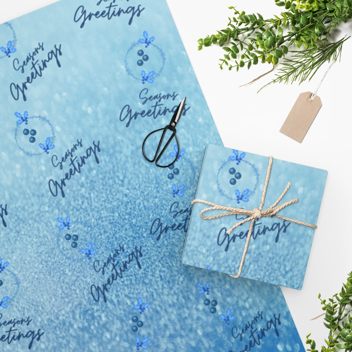 Blue Seasons Greetings - Wrapping Paper