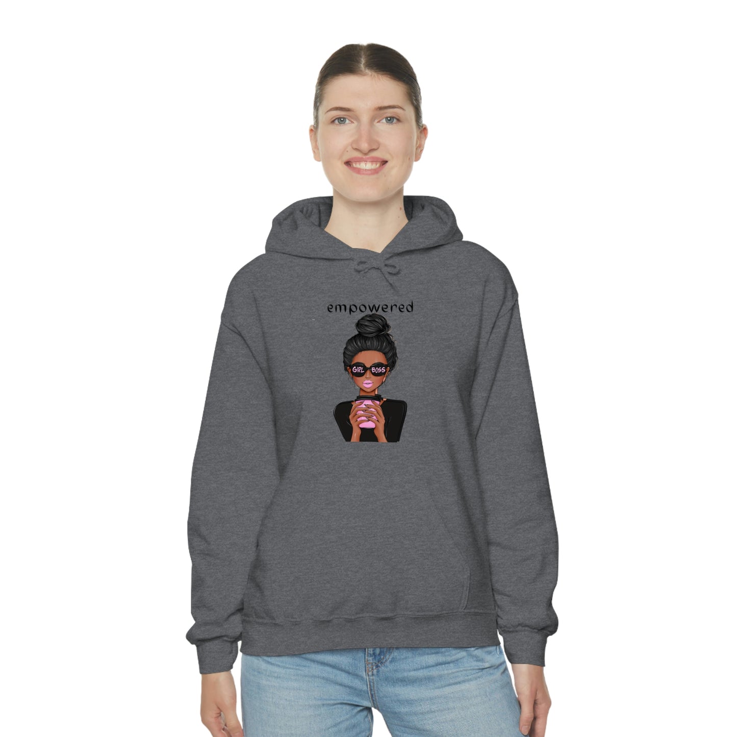 Empowered Girl (African American with black hair) Boss Hooded Sweatshirt