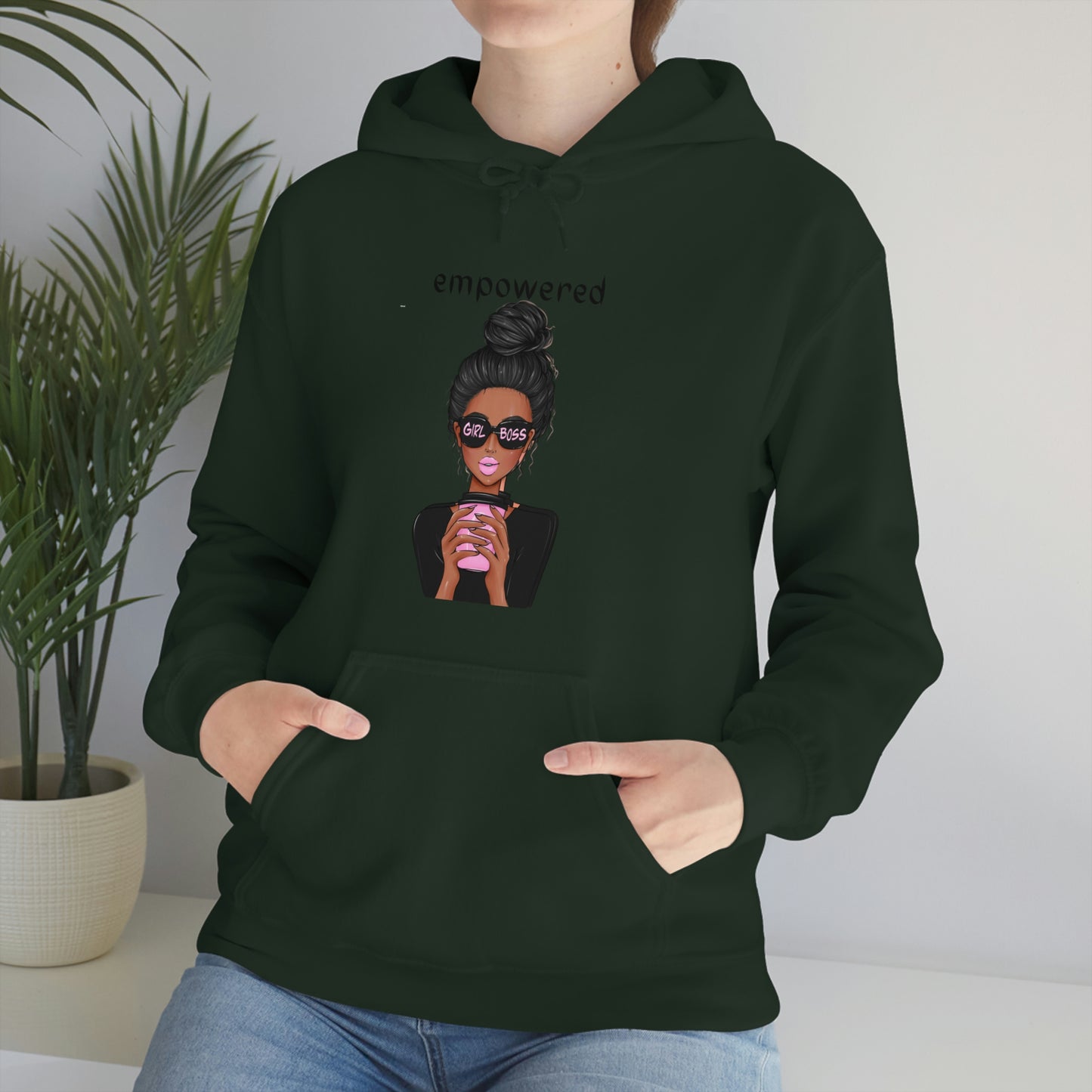 Empowered Girl (African American with black hair) Boss Hooded Sweatshirt