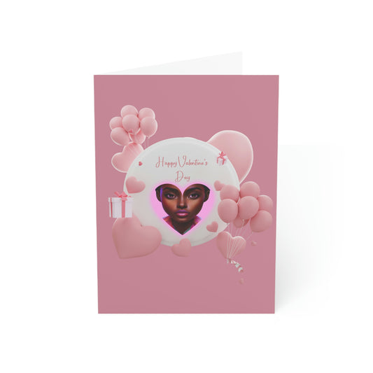 Pink Balloons, Darkish Pink Background, Pink Happy Valentine's Day Folded Greeting Card