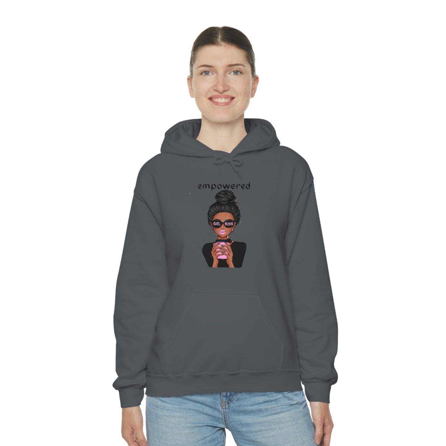 Empowered Girl (African American with black hair) Boss Hooded Sweatshirt