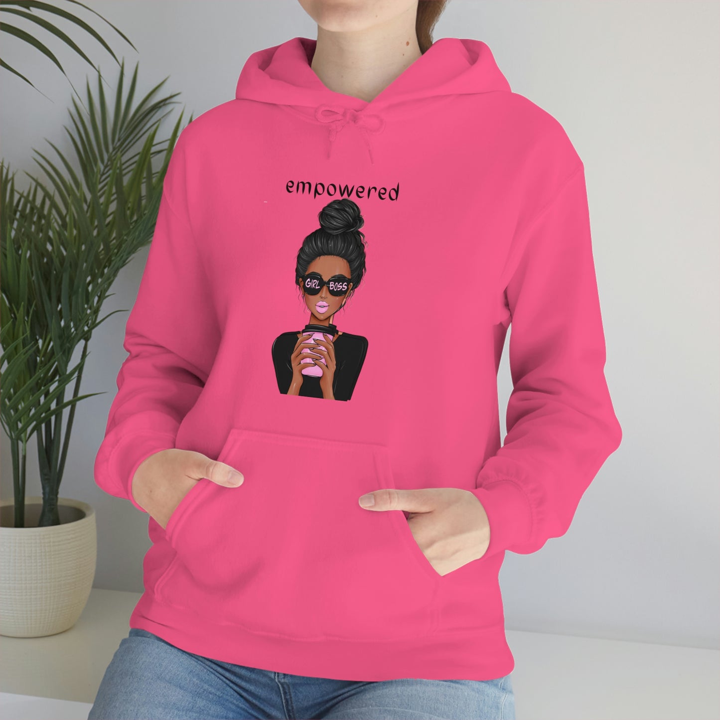 Empowered Girl (African American with black hair) Boss Hooded Sweatshirt