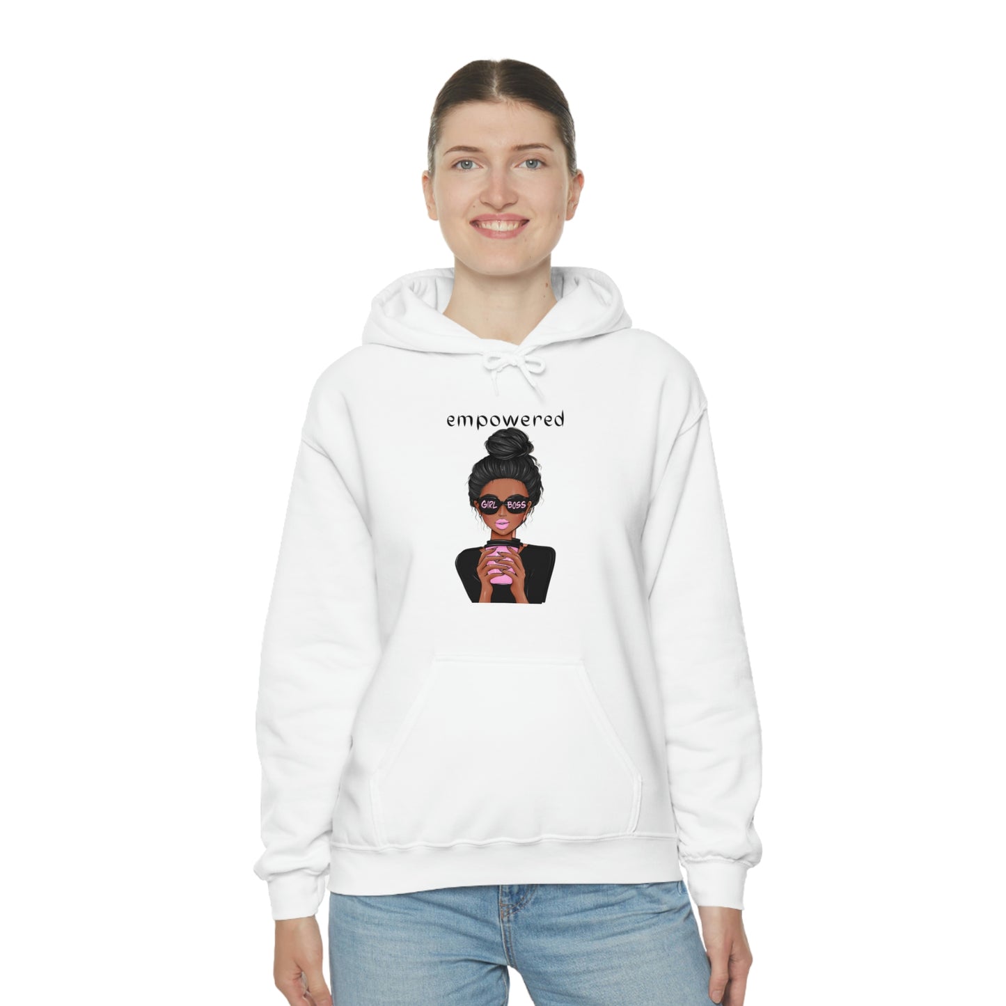 Empowered Girl (African American with black hair) Boss Hooded Sweatshirt