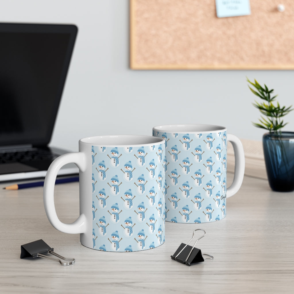 Blue Scarf Snowmen Mug