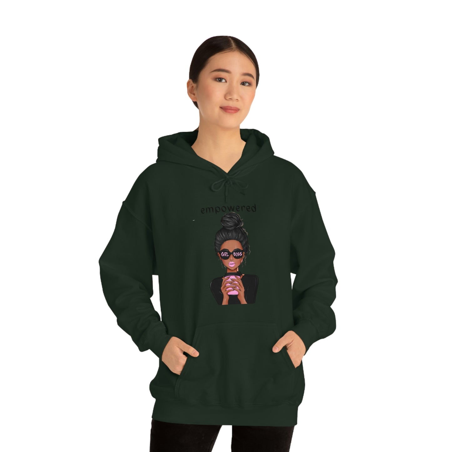 Empowered Girl (African American with black hair) Boss Hooded Sweatshirt