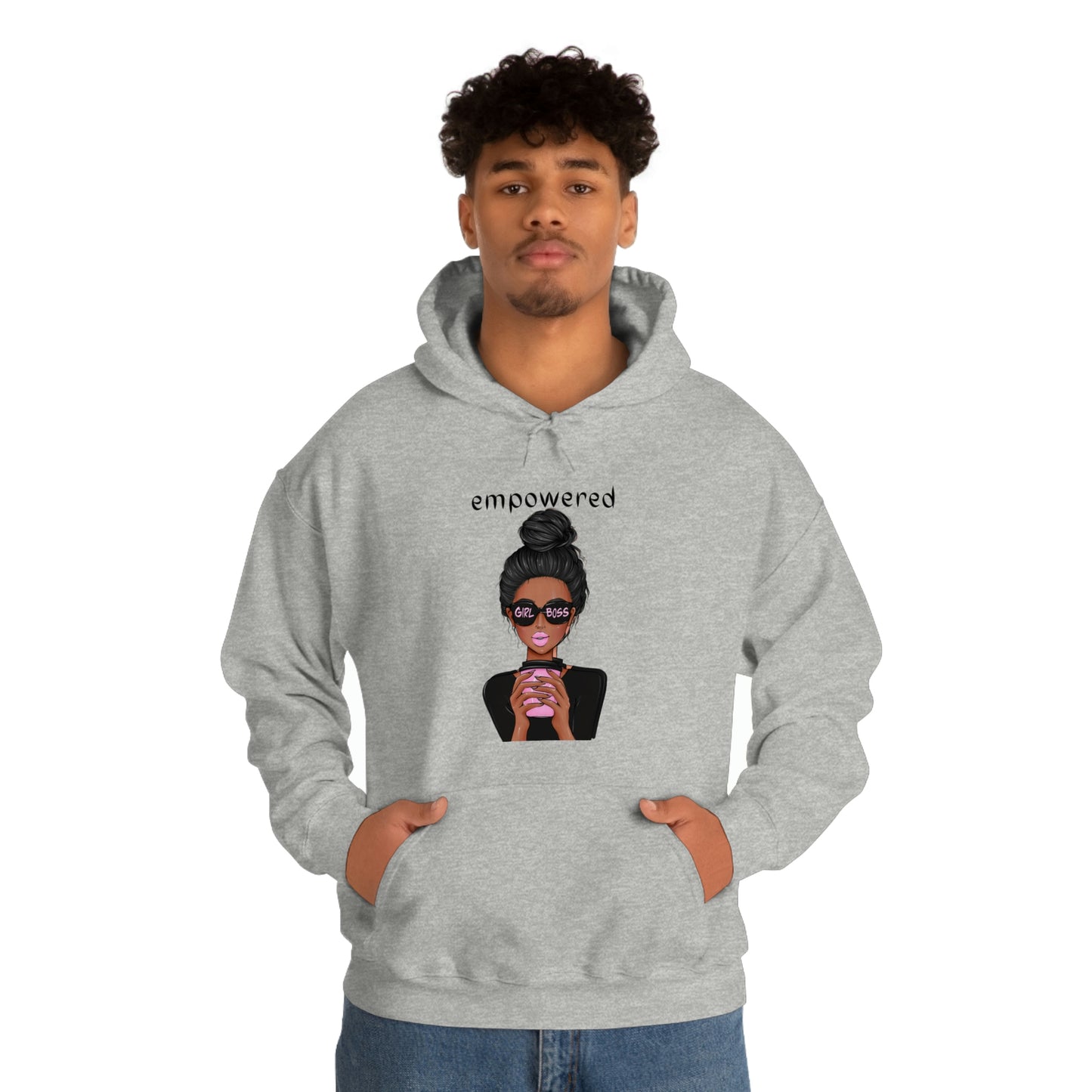 Empowered Girl (African American with black hair) Boss Hooded Sweatshirt