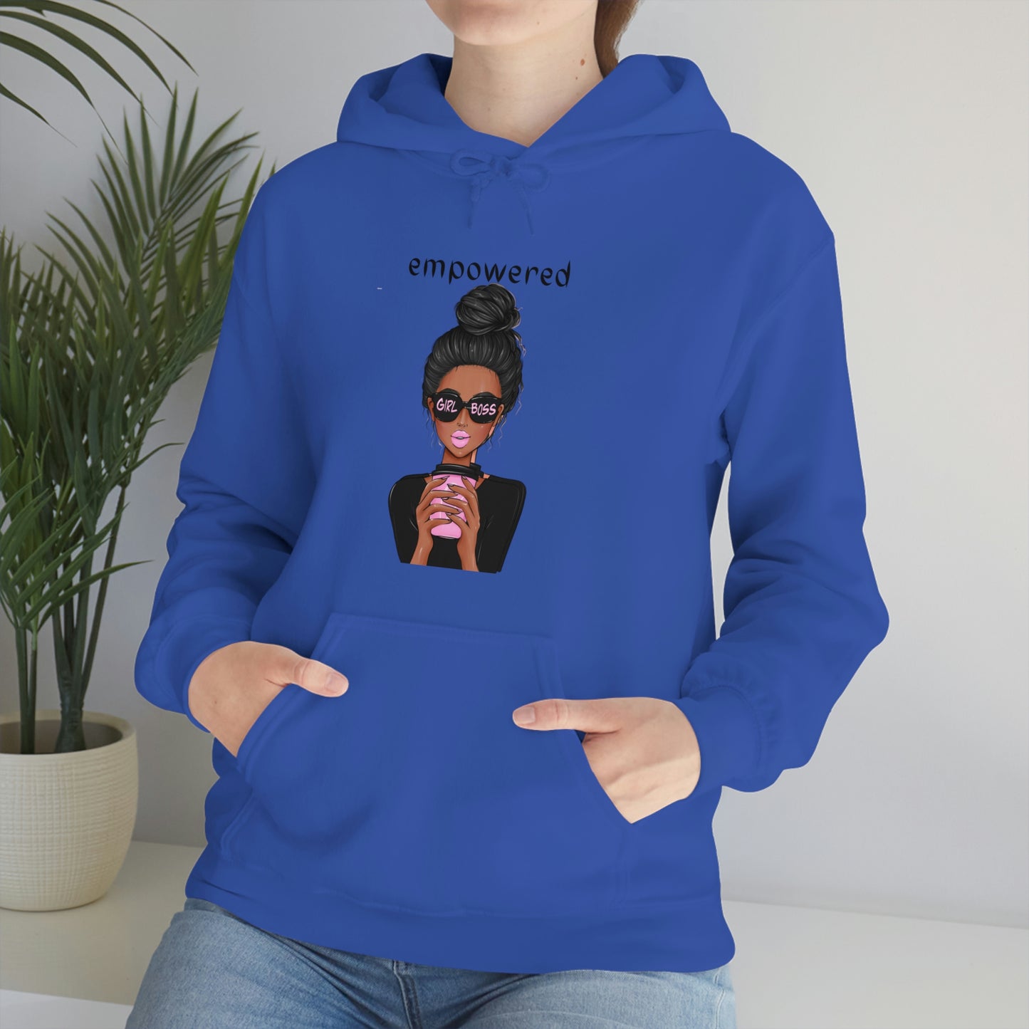 Empowered Girl (African American with black hair) Boss Hooded Sweatshirt