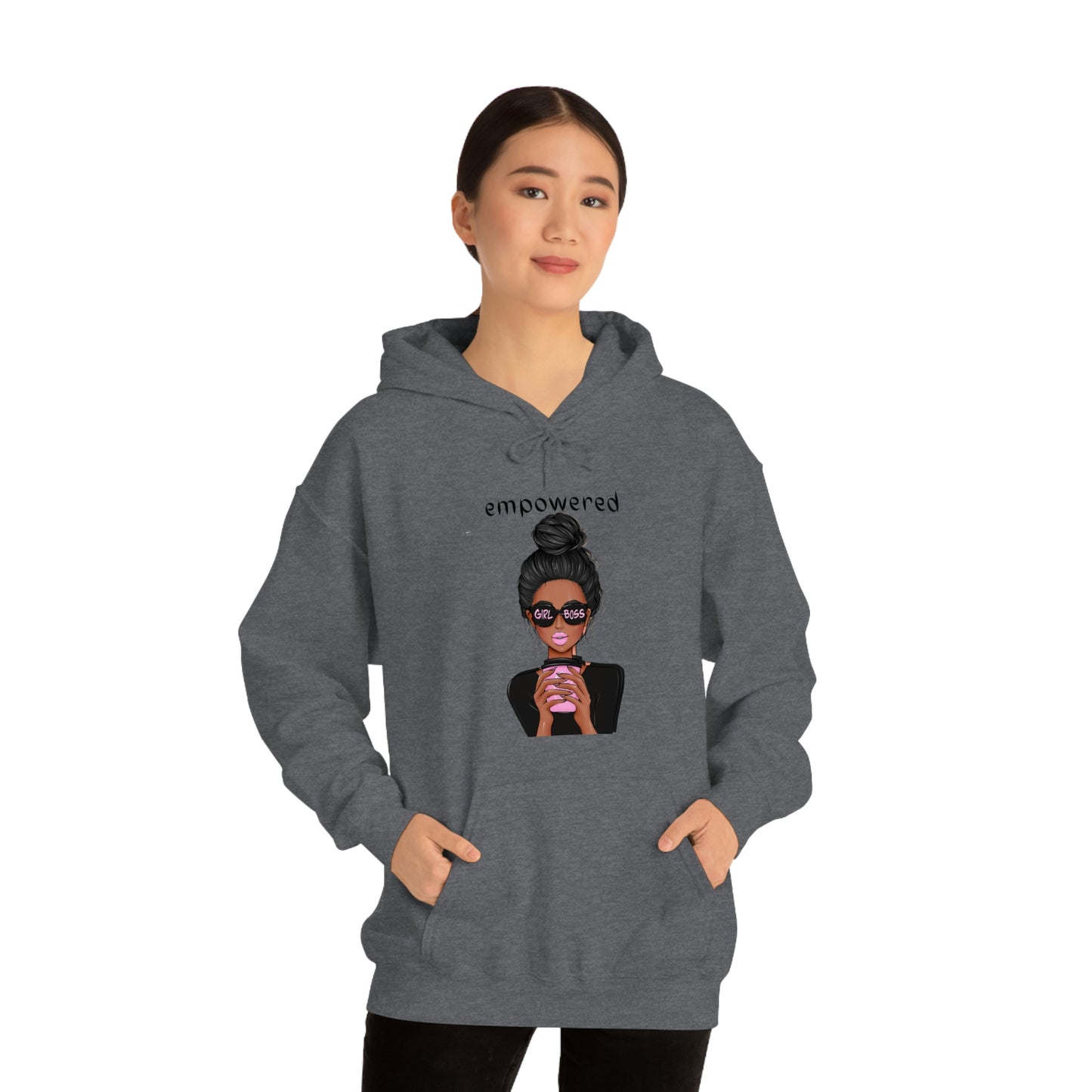 Empowered Girl (African American with black hair) Boss Hooded Sweatshirt