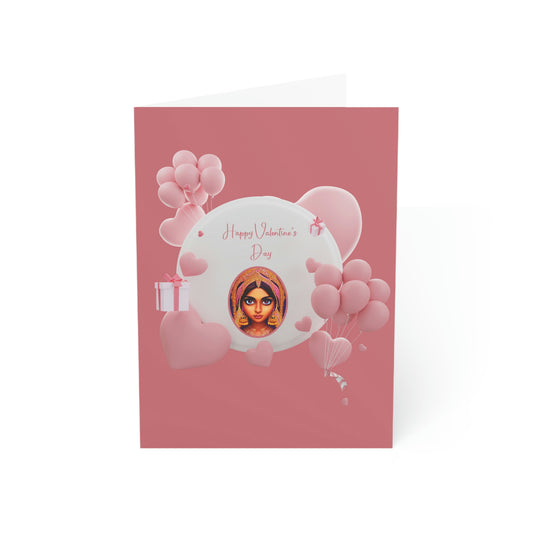Pink Balloons, Mauve Background, Pink Happy Valentine's Day Folded Greeting Card