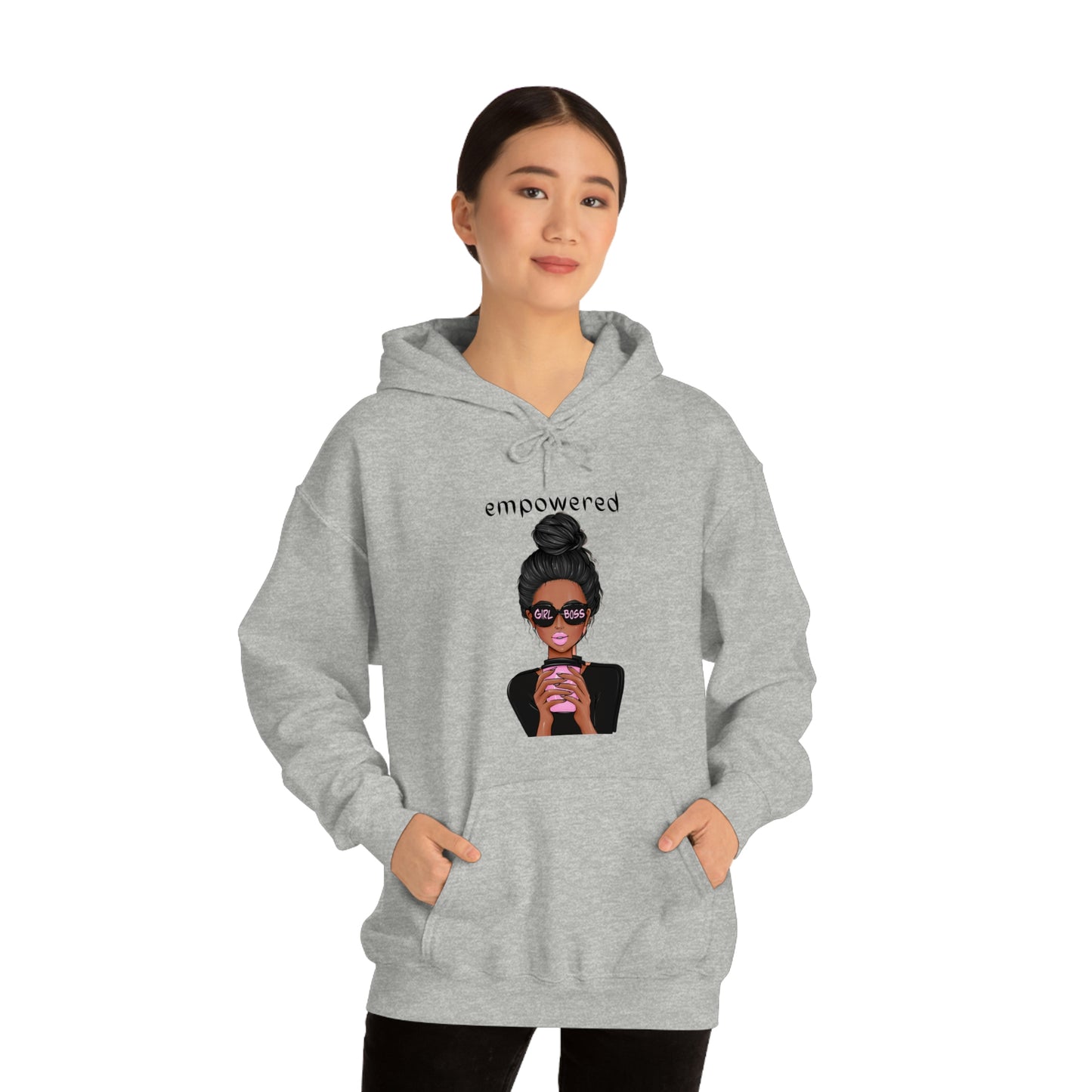 Empowered Girl (African American with black hair) Boss Hooded Sweatshirt