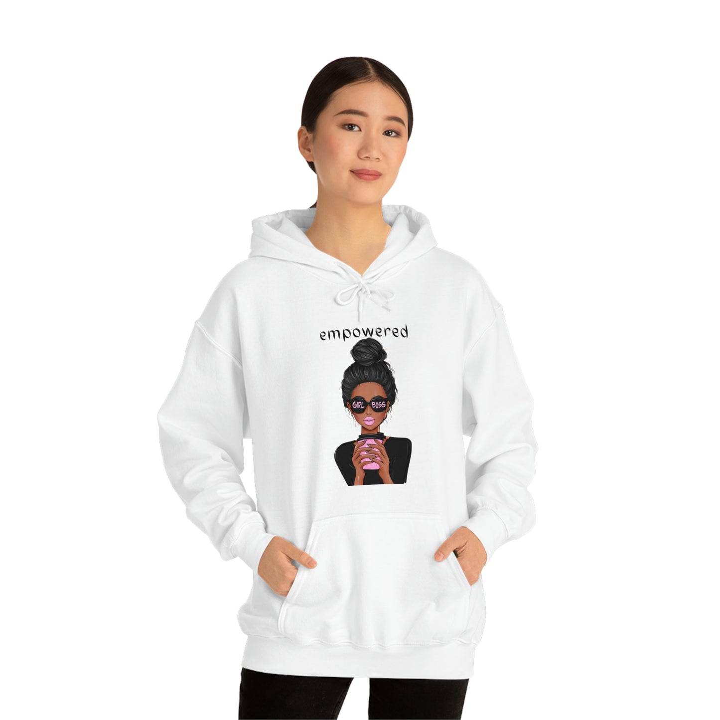 Empowered Girl (African American with black hair) Boss Hooded Sweatshirt