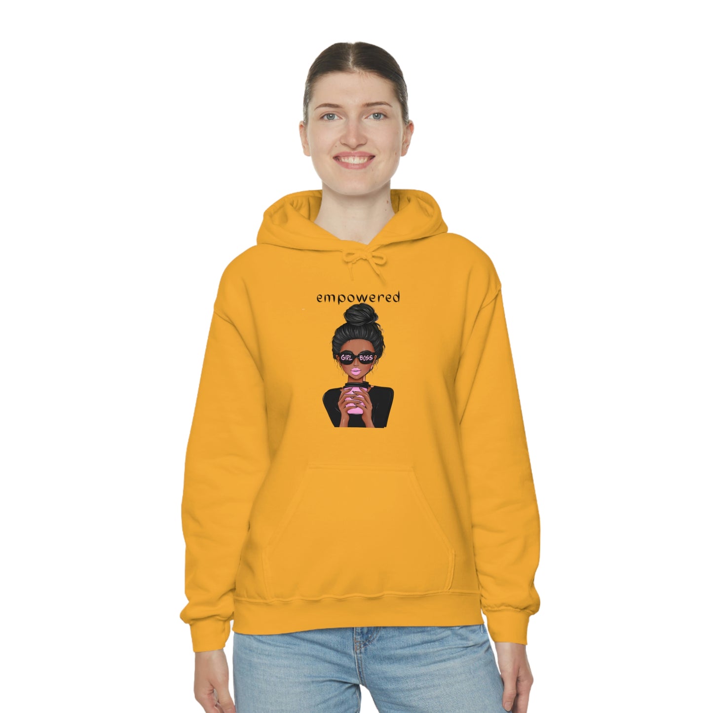 Empowered Girl (African American with black hair) Boss Hooded Sweatshirt