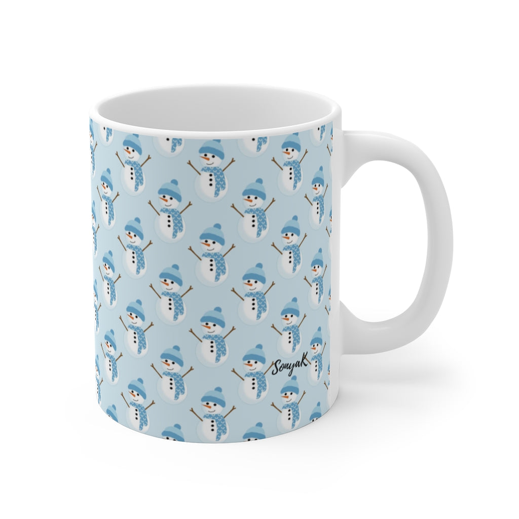 Blue Scarf Snowmen Mug