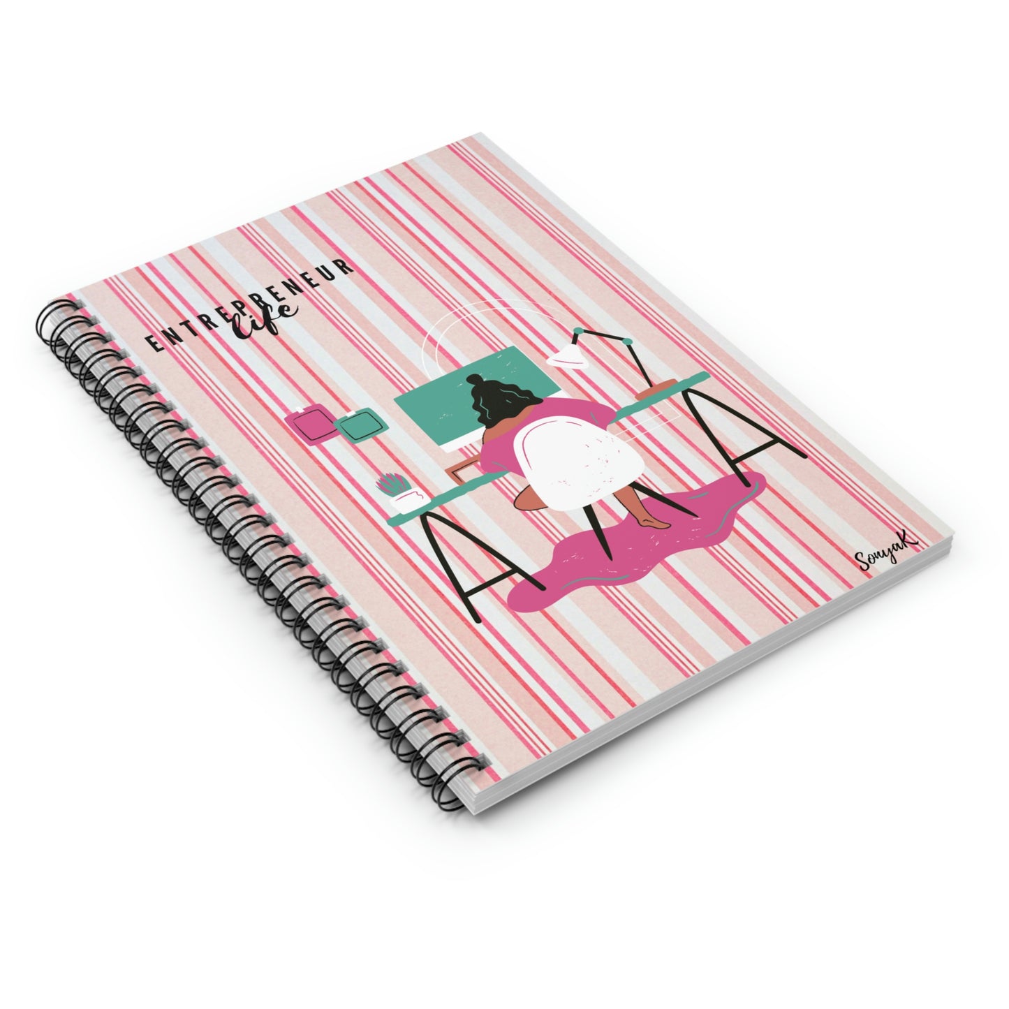 Entrepreneur Life (Spiral Notebook - Ruled Line/Pink Stripe)