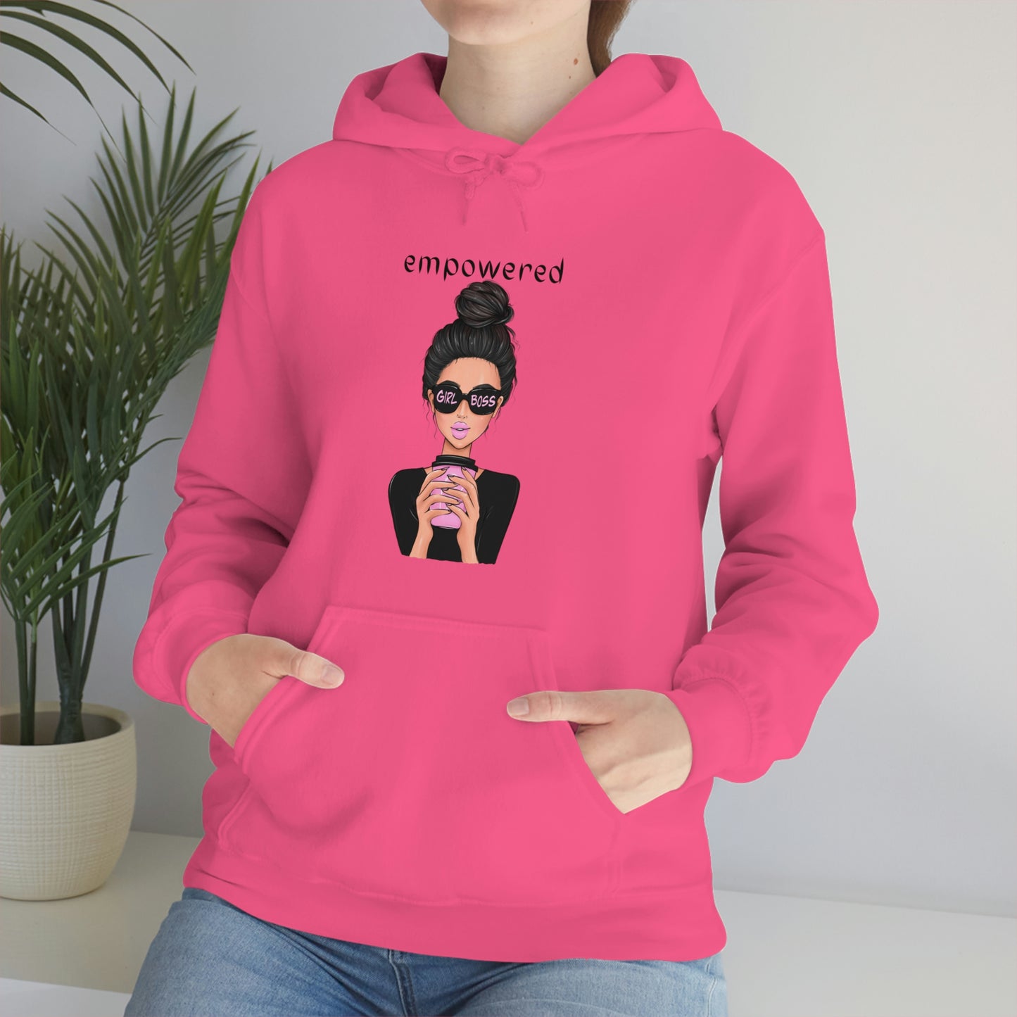 Empowered Girl (Caucasian with black hair) Boss Hooded Sweatshirt